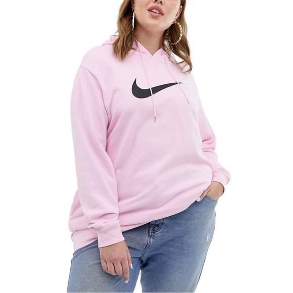 Nike Tops - Nike Swoosh Hoodie Baby Pink Black Light Pink Plus Size Womens Large Sweatshirt